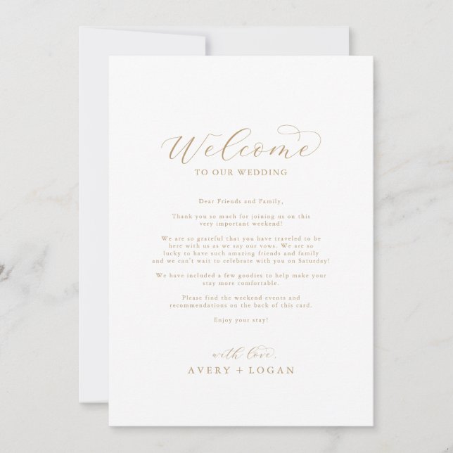Elegant Gold Wedding Welcome Letter & Itinerary (Front)