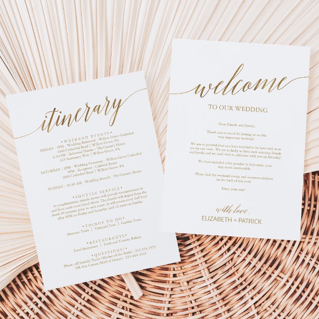 Elegant Gold Wedding Welcome Letter & Itinerary (Creator Uploaded)