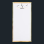 Elegant Gold White 2 Monogram Script Name Magnetic Magnetic Notepad<br><div class="desc">Modern, Elegant Calligraphy 2 Monogram Script Gold and White Name Custom Personalised Note cards. It features faux gold foil frame on white background. You can customise this notepad with your name, 2 monogram initial (hand lettered calligraphy script). If you do not need personalise you can delete it. Perfect for teachers,...</div>