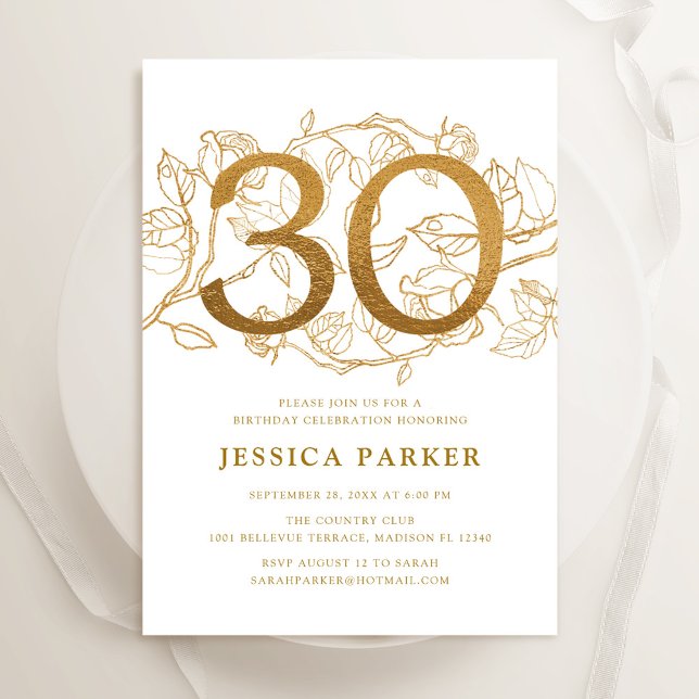 Elegant Gold White 30th Birthday Invitation (Creator Uploaded)