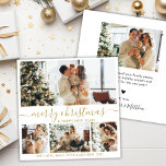 Elegant Gold White 4 Photo Collage Christmas Holid Holiday Card<br><div class="desc">Elegant Calligraphy Minimalist White and Gold 4 Photo Collage Merry Christmas Script Holiday Card. This festive, mimimalist, whimsical four (4) photo holiday card template features a pretty photo collage and says „Merry Christmas and Happy New Year”! The „Merry Christmas” greeting text is written in a beautiful hand lettered swirly swash-tail...</div>
