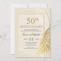 Elegant Gold White 50th Wedding Invitation