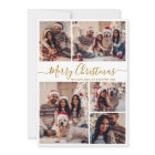 Elegant Gold White 5 Photo Collage Christmas 