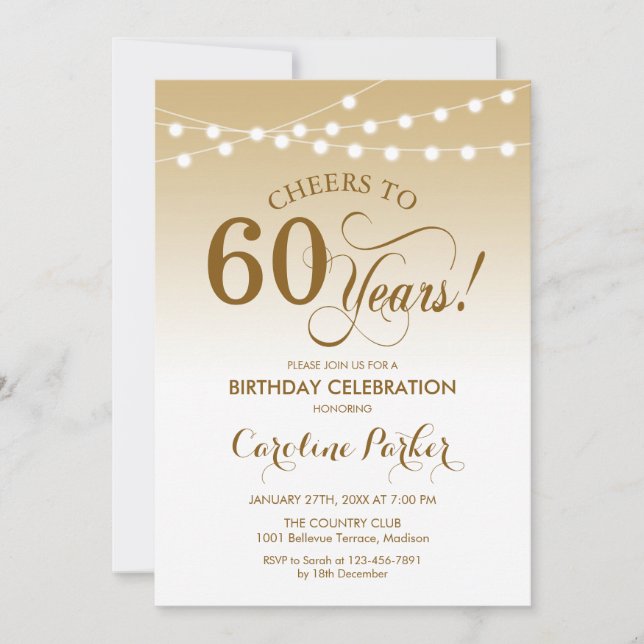 Elegant Gold White 60th Birthday Invitation (Front)