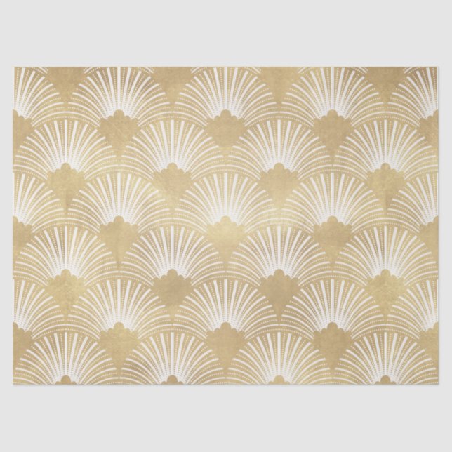 Elegant Gold & White Art-deco Pattern Tissue Paper (Front)