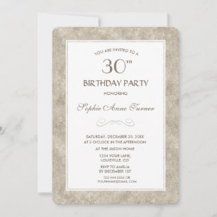 Elegant Gold & White Border 30th Birthday Party Invitation