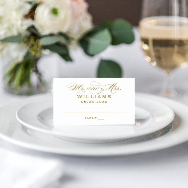 Elegant Gold White Calligraphy Wedding Monogram Place Card (Creator Uploaded)