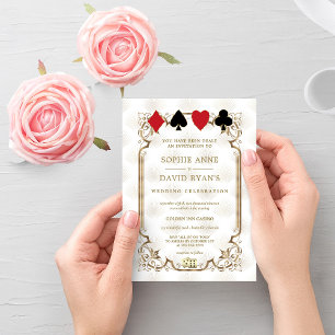Elegant Gold White Casino Las Vegas Poker Wedding Invitation