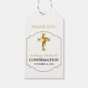 Elegant Gold White Catholic Confirmation Gift Tags