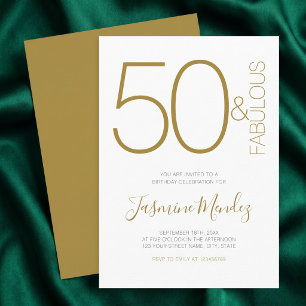  Elegant Gold White Chic 50 & Fabulous Birthday  Invitation