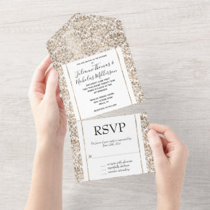 Elegant Gold White Chic Damask  All In One Invitation