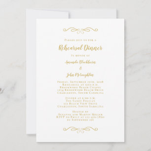 Elegant Gold & White Chic Wedding Rehearsal Dinner Invitation