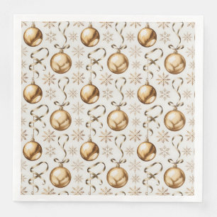 Elegant Gold & White Christmas Balls Pattern Napkin
