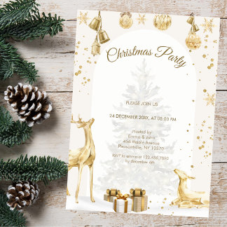 Elegant Gold & White Christmas Party Invitation