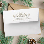 Elegant Gold & White Christmas Return Address  Envelope<br><div class="desc">This Christmas envelope featuring a 'Merry Christmas' script with pinecone twigs and pre-printed return address. For more advanced customisation of this design,  please click the DESIGN TOOL BUTTON above!</div>