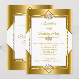 Elegant Gold White Diamond Birthday Party Invitation