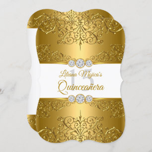 Elegant Gold White Diamond Glamour Quinceanera Invitation