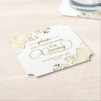 Elegant Gold & White Don't Take My Drink Wedding