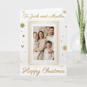 Elegant Gold & White Family Photo Christmas Card