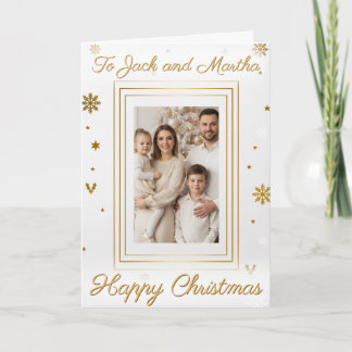 Elegant Gold & White Family Photo Christmas Card