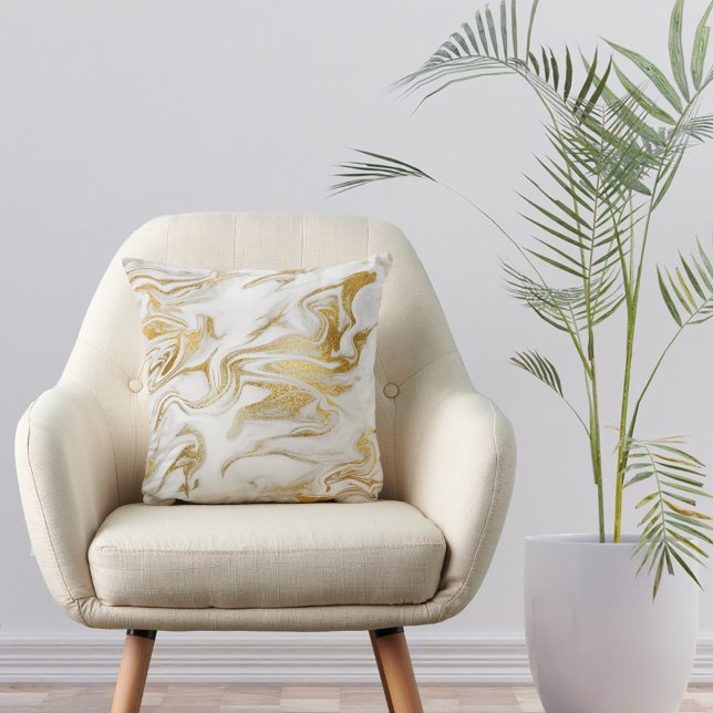 Elegant Gold White Faux Marble Christmas Cushion (Creator Uploaded)