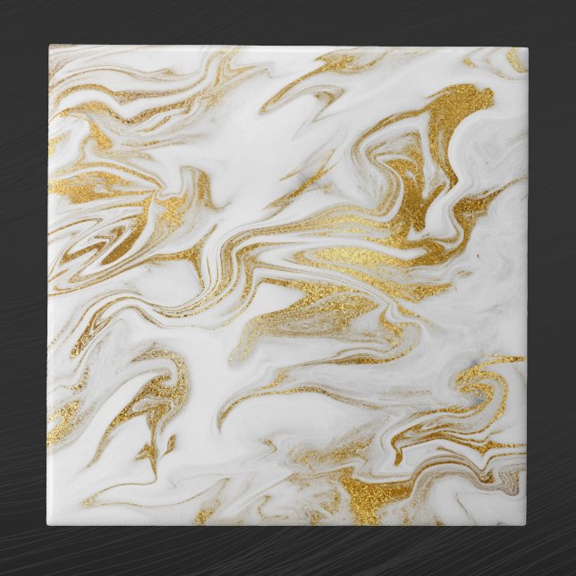 Elegant Gold White Faux Marble Christmas Tile (Creator Uploaded)