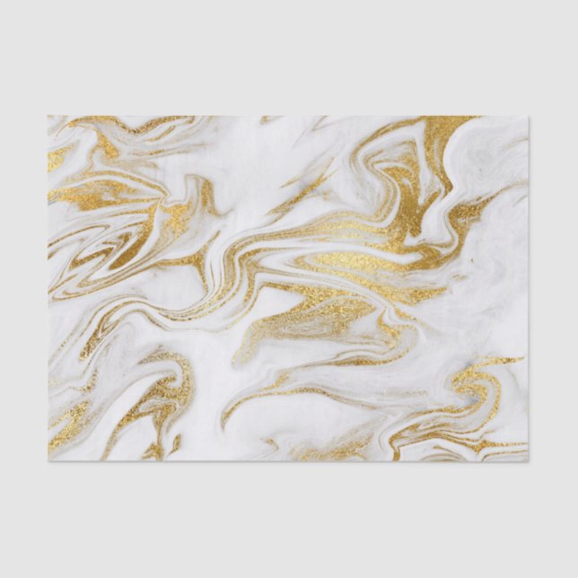 Elegant Gold White Faux Marble Christmas Tissue Paper (Front)