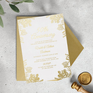 Elegant Gold White Floral 50th Wedding Anniversary