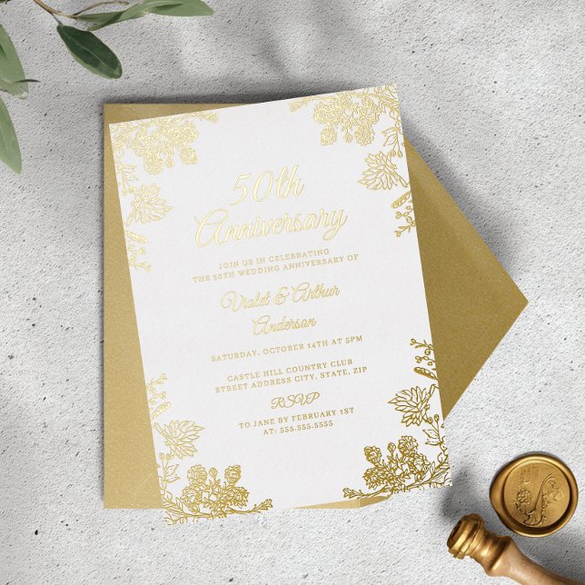 Elegant Gold White Floral 50th Wedding Anniversary (Creator Uploaded)