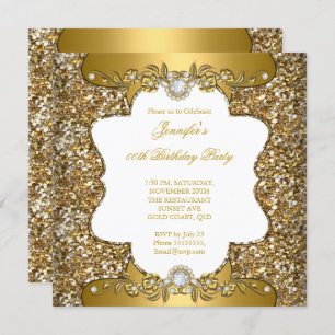Elegant Gold White Floral Diamond Jewel Party SQ Invitation