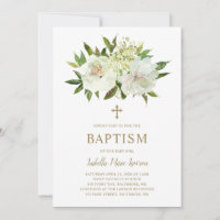 Elegant Gold White Floral Modern Baptism
