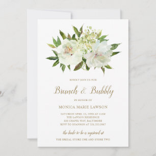 Elegant Gold White Floral Modern Bridal Shower Invitation