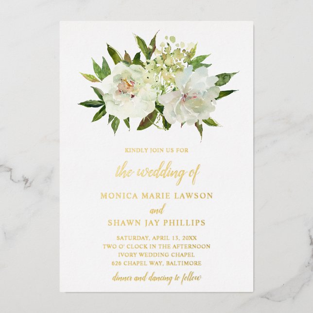 Elegant Gold White Floral Modern Wedding (Front)
