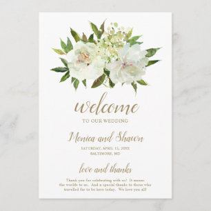 Elegant Gold White Floral Modern Wedding Programme