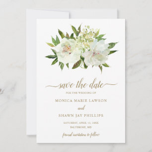 Elegant Gold White Floral Modern Wedding Save The Date