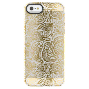 Elegant Gold & White Floral Paisley Clear iPhone SE/5/5s Case