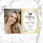 Elegant Gold White Floral Photo 50th Birthday Invitation<br><div class="desc">Elegant floral feminine 50th birthday invitation with your photo. Glam design with faux gold. Features white roses,  script font and confetti. Perfect for a stylish adult bday celebration party. Personalise with your own details. Can be customised for any age! Printed Zazzle invitations or instant download digital printable template.</div>