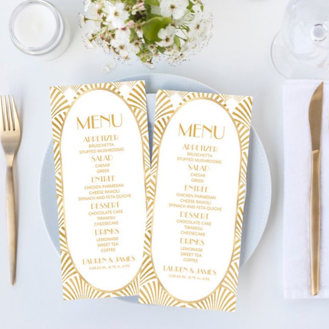 Elegant Gold White Geometric Art Deco Wedding Menu (Creator Uploaded)