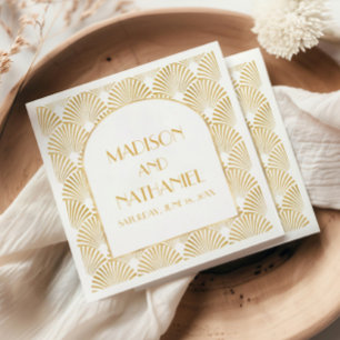 Elegant Gold White Geometric Art Deco Wedding Napkin