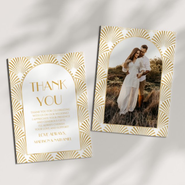 Elegant Gold White Geometric Art Deco Wedding Thank You Card (Creator Uploaded)