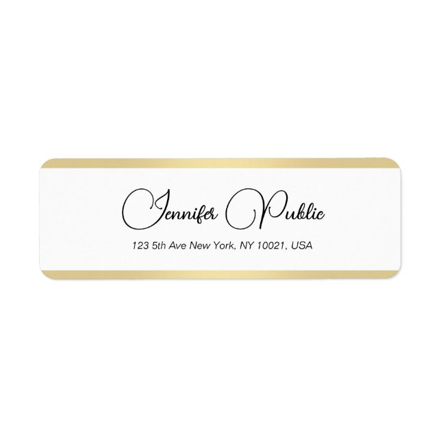 Elegant Gold White Hand Script Return Address (Front)