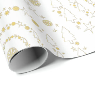 Elegant Gold White Handrawn Chrismas Patterns Wrapping Paper
