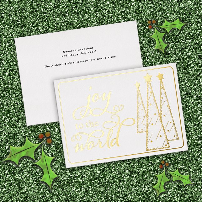 Elegant Gold White Joy to the World Business (Business / Corporate Christmas card.)