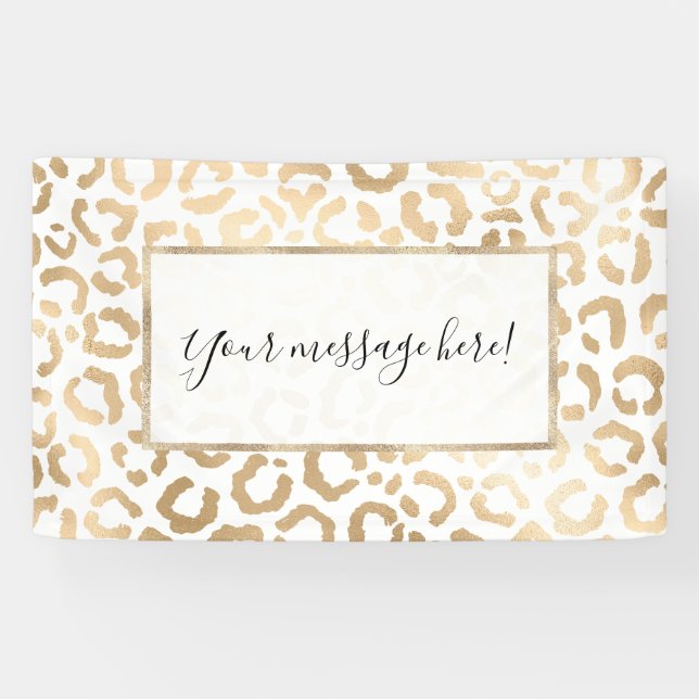Elegant Gold White Leopard Cheetah Animal Print Banner (Horizontal)