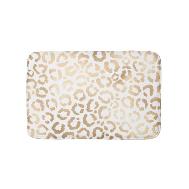 Elegant Gold White Leopard Cheetah Animal Print Bath Mat (Front)