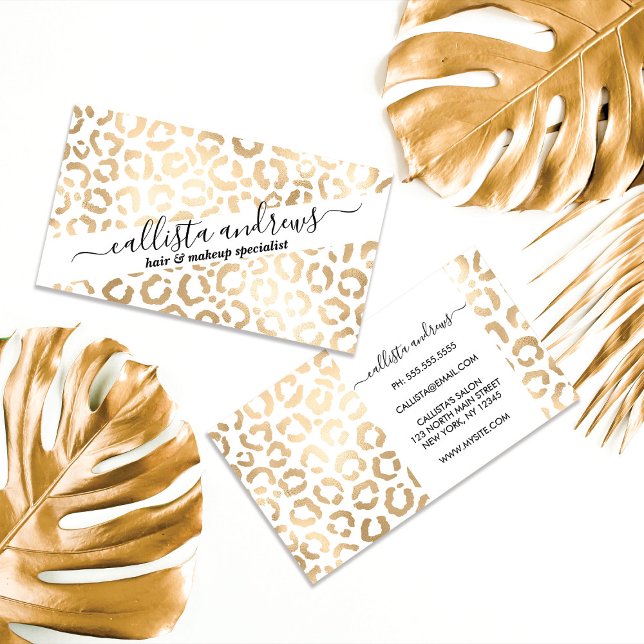 Elegant Gold White Leopard Cheetah Animal Print Business Card (Creator Uploaded)