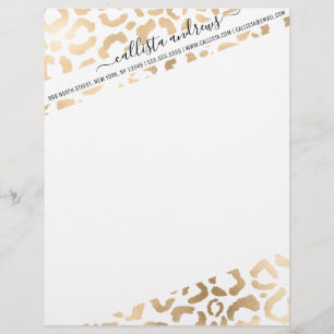 Elegant Gold White Leopard Cheetah Animal Print Custom Letterhead