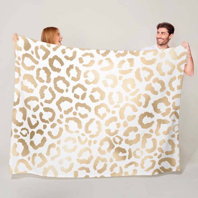 Elegant Gold White Leopard Cheetah Animal Print Fleece Blanket (In Situ)