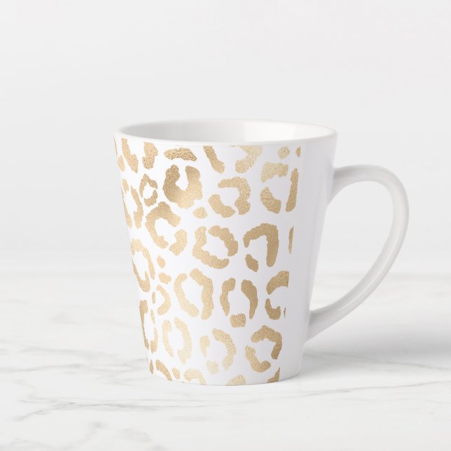 Elegant Gold White Leopard Cheetah Animal Print Latte Mug (Right)