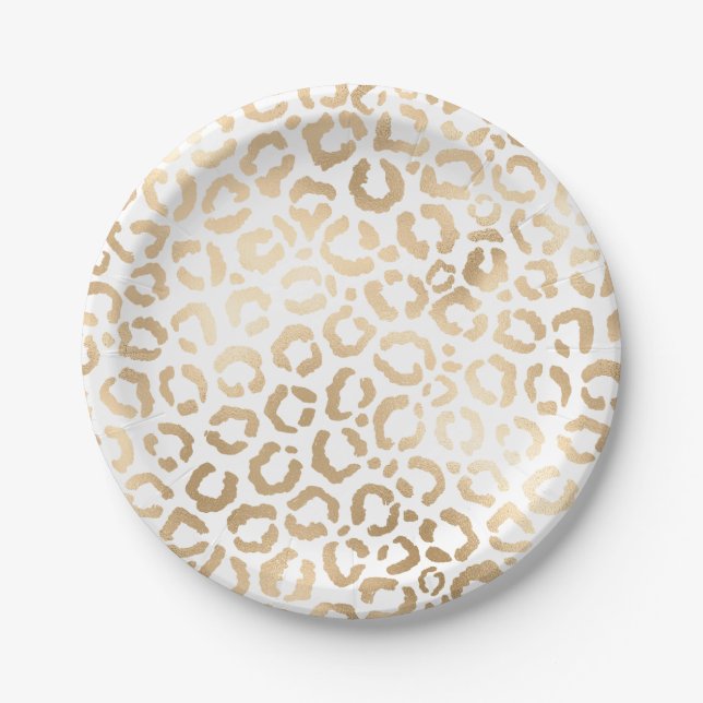 Elegant Gold White Leopard Cheetah Animal Print Paper Plate (Front)
